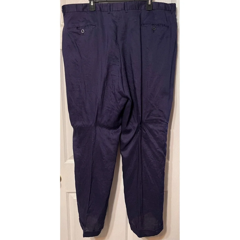 Man of Fashion Mens 2XL Navy Blue 100% Linen 2 Piece Shirt and Pants 44x34 Set